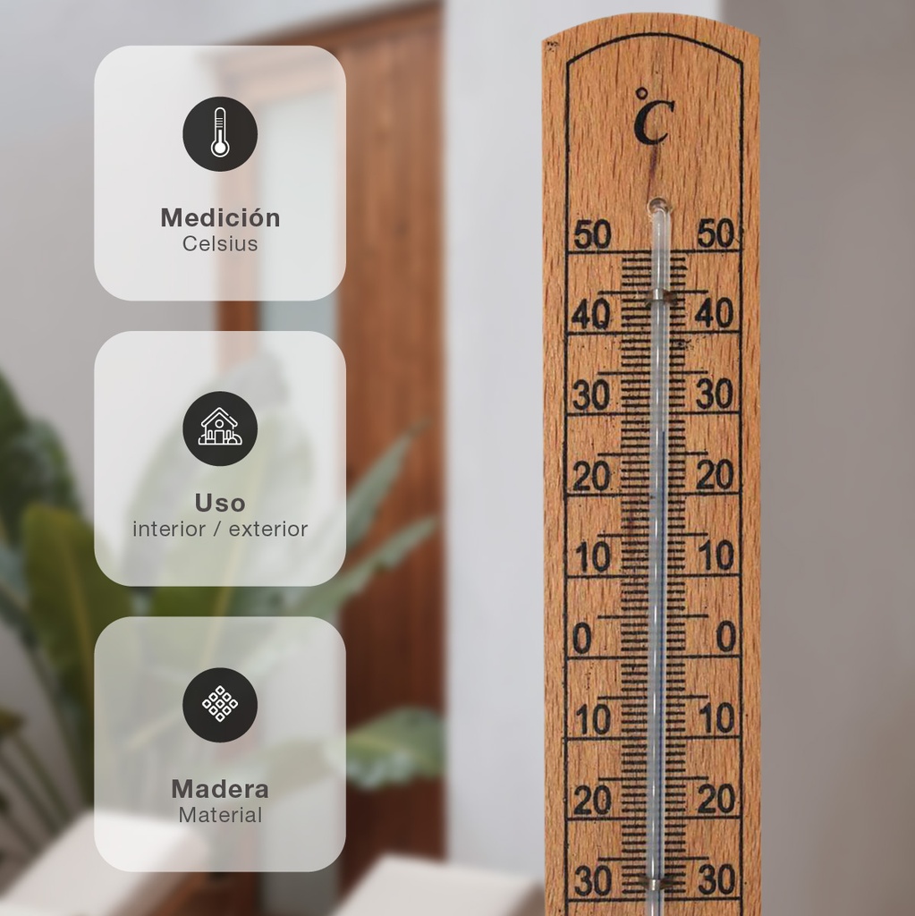 Termometro analogico de madera Celsius